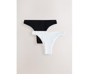 Next White/Black Shirred Brazilian High Leg Bikini Bottoms 2 Pack
