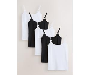 Next White/Black Thin Strap Vests 5 Pack