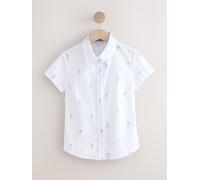 Next White/Blue Bow Print Fitted Stretch Essential Short Sleeve Shirt White/Blue Bow Print EU 34 (UK 6)