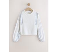 Next White/Blue Floral Patched Sleeve Cotton Jumper