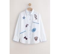 Next White/Blue Gr mbroidered Relaxed Long Sleeve Shirt With Linen White/Blue Gr mbroidered EU 46 (UK 18)