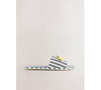 Next White/Blue Lemon Stripe Embroider Slider Slippers