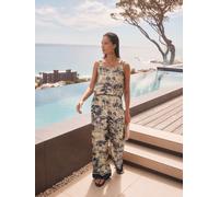 Next White/Blue Scenic Print Elasticated Back Wide Leg Lyocell Printed Trousers