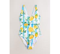 Next White/Blue Stripe Lemon Print Dd+ Wired Scoop Neck Tummy Control Swimsuit