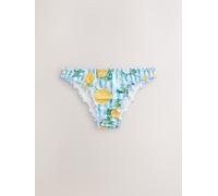 Next White/Blue Stripe Lemon Print Lettuce Edge High Leg Bikini Bottoms