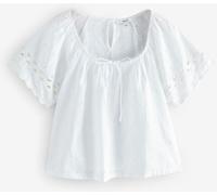 Next White Broderie Boho Short Sleeve Ric Rac Top