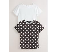 Next White & Brown Polka Dot Soft Touch Slinky Crew Neck Short Sleeve T-Shirt 2 Pack
