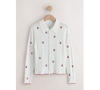 Next White Cherry Embroidered Pointelle Long Sleeve Knitted Shirt