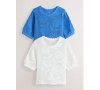 Next White/Cobalt Blue Floral Crochet Short Sleeve Crew Neck T-Shirts 2 Pack