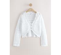 Next White Cropped Wide Sleeve Pointelle 100% Cotton Cardigan