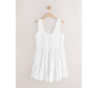 Next White Embroidery Corset Waist Mini 100% Cotton Dress White 20 Tall