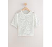 Next White Floral Crochet Short Sleeve Crew Neck T-Shirt