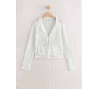 Next White Floral Mesh Tie Front Cardigan With Linen