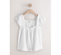 Next White Flutter Sleeve Button Front Top With Linen