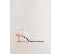 Next White Forever Comfort Point Toe Vinyl Jewel Detail Sling Back Heels White EU 37.5 (UK 4.5)