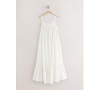 Next White / Gold Stripe Volume Cotton Maxi Dress White / Gold Stripe EU 34 (UK 6)