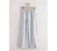 Next White/Grey Stripe Textured Wide Leg Trousers with Linen
