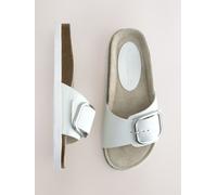 Next White Leather Single Strap Footbed Sandals