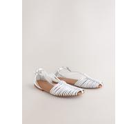 Next White Leather Square Toe Strappy Sandals White EU 40 (UK 6.5)