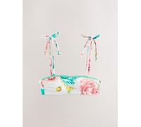 Next White/Pink Floral High Shine Whipstitch Bikini Top