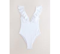 Next White Plunge Frill Laser Cut Tummy Control Swimsuit