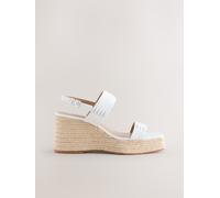 Next White Premium Leather Craft Wedge Heels