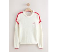 Next White/Red Tipped Cotton Rich Towelling Knit Crew Neck Jumper
