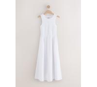 Next White Shirred Midi 100% Linen Summer Dress White EU 40 (UK 12)