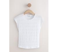 Next White Short Sleeve Shirred Textured Crew Neck Top