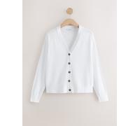 Next White Soft Touch V-Neck Cotton Rich Button Up Cardigan