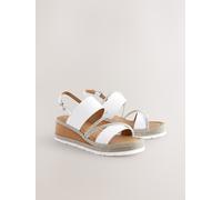Next White Standard/Wide Fit Leather Bling Detail Slingback Sports Wedge Sandals
