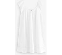Next White V-Neck Ruffle Sleeve Mini Dress with Linen White EU 38 Petite (UK 10 P)