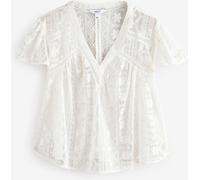 Next White V-Neck Short Sleeve Lace Blouse