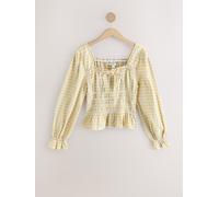 Next Yellow Gingham Shirred Long Sleeve Milkmaid Top