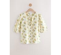 Next Yellow/White Check Floral Print Tie Front 3/4 Sleeve Blouse