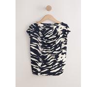 Next Zebra Print Asymmetric Pleated Drape Short Sleeve Top