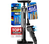 NEXTCOVER® Pompe à vélo toutes les valves avec technologie Airflow I Pompe pour valve de voiture, valve Presta et valve Dunlop I Pompe à air pour vélo avec manomètre I Pompe à air vélo