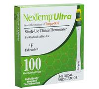 NexTemp Lot de 100 thermomètres jetables emballés individuellement - Précision supérieure et contrôle ultime des infections - Conservation du signal en 1 minute