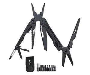 NexTool Multitool, Outil Multitool 11 EN 1, Acier inoxydable pliable, Outil multifonctionnel avec couteau, ciseaux, décapsuleur et scie à bois, 9 embouts de tournevis, Sac en nylon