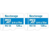 Nextorage Carte Micro SD UHS-II de Fabricant Japonais 128 Go microSDXC U3 V60 - Vitesse de Lecture maximale : 280 Mo/s - Vitesse d'écriture maximale : 100 Mo/s - Carte microSD NX-M2SE128G (Lot de 2)