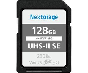 Nextorage Marque Japonaise Carte SD UHS-II 128Go SDXC V60 Vitesse de Lecture maximale 280MB/s Vitesse d'écriture maximale 100MB/s Enregistrement 4K NX-F2SE128G Carte mémoire