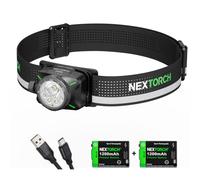 NEXTORCH Lampe frontale rechargeable Estar, lampe frontale puissante de 1300 lumens avec lumières rouges, faisceau réglable (focalisé ou large), lampe frontale légère