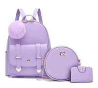 Nexum Lot de 3 mini sacs à dos pour adolescentes et filles - Joli sac à dos tendance avec pompon - Sac à bandoulière pour femme, violet, S
