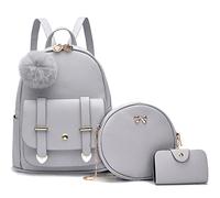 Nexum Lot de 3 mini sacs à dos pour adolescentes et filles - Joli sac à dos tendance avec pompon - Sac à bandoulière pour femme, gris, S