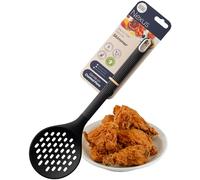 Nexus Cuillère à écumoire en silicone résistant à la chaleur pour la cuisine, anti-adhésif, ustensile de cuisine - Idéal pour frire, écrémer, égoutter l'huile, la soupe, les légumes - Noir satiné