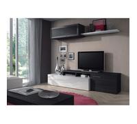 NEXUS Ensemble salon contemporain mélaminé blanc brillant et gris cendré - L 200 cm