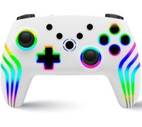 NEXUS Manette Sans Fil Compatible avec Switch,Switch 2,PC,Windows,iOS et Android,Gamepad avec Gyroscope 6 Axes,Double Vibration,Turbo,LED RGB,Joystick Ergonomique-Blanc