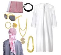 Nexusectar Costume Masculin Arabe | Accessoires pour Déguisement du Moyen Orient | Costume De Cheikh Du Moyen-Orient | Pour Halloween Cosplay Jeu De Rôle Noël Spectacle Sur Scène Fêtes À Thème Fête