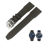 NEYENS Bracelet de montre en nylon en cuir de veau - 21 mm - 20 mm - Noir/bleu/vert - Compatible avec IWC IW377714 MARK18 PILOT STOP Gun, 20mm silver clasp, Agate