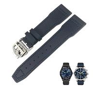 NEYENS Bracelet de montre en nylon en cuir de veau - 21 mm - 20 mm - Noir/bleu/vert - Compatible avec IWC IW377714 MARK18 PILOT STOP Gun, 21mm silver clasp, Agate